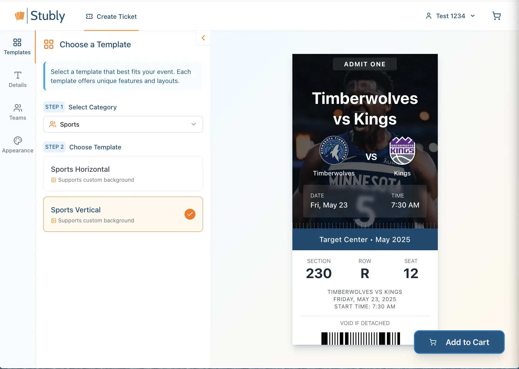 Ticket Creation Interface - Design Tools Preview